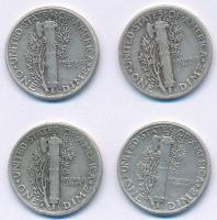 Amerikai Egyesült Államok 1938-1945. 1d Ag "Mercury" (4xklf) T:2-,3
USA 1938-1945. 1 Dime...