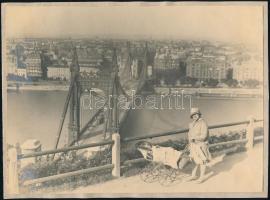 cca 1920-1930 Budapest, Kilátás az Erzsébet hídra, papírlapra ragasztott fotó, 15×20,5 cm
