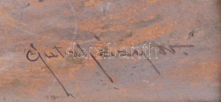 Gutaházy N. jelzéssel: Rőzsegyűjtő. Olaj, karton. Díszes, sérült neobarokk stílusú fa keretben. 24,5...