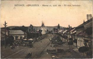 1927 Gálszécs, Secovce; Fő utca, heti vásár, piac / Hlavna ul., tyzd. trh / main street, market (r)
