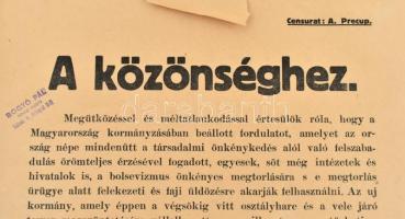 1919 Bp., Friedrich István miniszterelnök közleménye a bolsevizmus ellenes önkényes fellépésekkel, m...