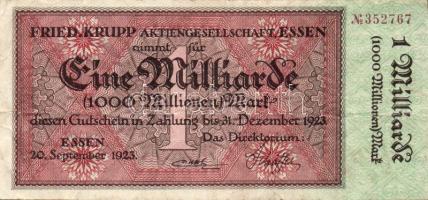 Német Birodalom/Weimari Köztársaság/Essen/Fried. Krupp Aktiengesellschaft 1923.9.20. 1000.000.000M T:II/III