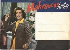 Makrancos hölgy reklámlapja. Énekli Karády Katalin. Hátoldalon Május Éjszakán / Hungarian movie advertisement (fa)