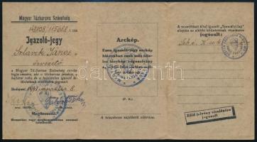 1941 Magyar Tűzharcos Szövetség igazoló jegye