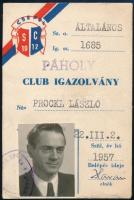 1957 Csepel SC fényképes klubigazolványa