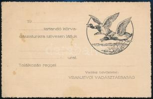 cca 1930 Vranjevoi Vadásztársaság grafikus vadászati meghívója magyar és szerb nyelven