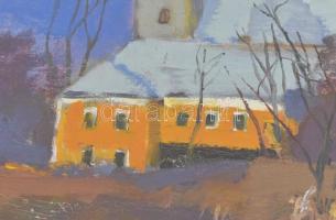 Szily Géza (1938-): Templom. Tempera, karton, jelzett. Üvegezett fa keretben, 35×50 cm