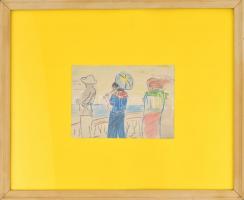 Vaszary jelzéssel: Tengerparton. Ceruza, papír. Üvegezett fa keretben, 15,5×22,5 cm