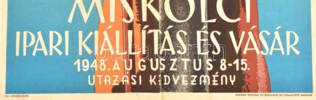 1948 Miskolci Ipari Kiállítás és Vásár plakátja, hajtott, kis szakadással, 59×42 cm