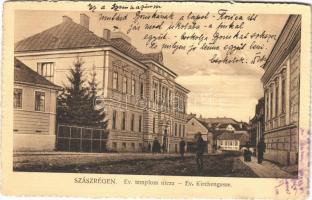 1916 Szászrégen, Reghin; Evangélikus templom utca / Ev. Kirchengasse / church street