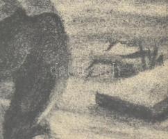 Csóka Béla (1926-2005): Balatoni halászok. Szén, papír, jelzett, hátoldalán feliratozott. Üvegezett ...