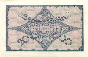 Német Birodalom/Weimari Köztársaság/Köln 1923.8.24. 20.000.000M T:II+ Csak egyszer hajtva, törve nem...