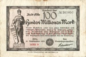Német Birodalom/Weimari Köztársaság/Köln 1923.9.10. 100.000.000M T:III