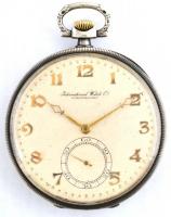 Ezüst (Ag) IWC Schaffhausen zsebóra, másodperc mutatóval, jelzett, működő állapotban, enyhe foltokkal a számlapon d:4,7 cm./ cca 1910 Vintage Silver (Ag) IWC Schaffhausen pocket watch, with secondhand, works well