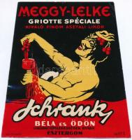 cca 1920 Meggy-Lelke Asztali likőr, az esztergomi Schrank fivérek italgyárának üvegcímkéje, jó állapotban