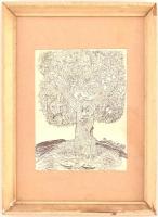 Szurcsik 1976 jelzéssel: Fafej. Tus, toll, papír, egy kisebb folttal. Üvegezett fa keretben. 18,5x14...