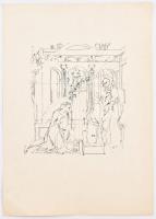 Kassák jelzéssel: Jelenet. Tus, toll, papír. 23,5x19 cm