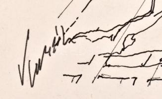 Kassák jelzéssel: Jelenet. Tus, toll, papír. 23,5x19 cm