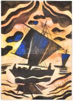 Scheiber H jelzéssel: Vitorlások. Vegyes technika, papír. 43x31 cm