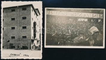 1927-1933 Az Albus szappangyár és egy Albus reklám sportstadionban, feliratozva, hátoldalon egy gyári alkalmazott megjegyzésével, 2 db fotó, 9×6 cm