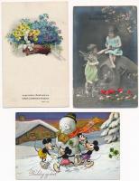 5 db RÉGI képeslap: Beczko-Trencsén-Sztrecsno, gyerek, Disney (Mickey egér), üdvözlő virág, Nagytálya / 5 pre-1945 postcards: children, greeting flower, Disney Mickey Mouse, Nagytálya, Bevkov-Trencín-Strecno