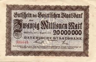Német Birodalom/Weimari Köztársaság/München/Bayerische Staatsbank 1923.8.1. 20.000.000M T:II