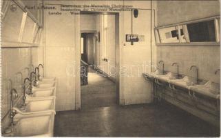 Mont-sur-Meuse, Sanatorium des Mutualités Chrétiennes, Lavabo / sanatorium, bathroom, interior, from postcard booklet