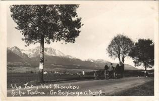 1937 Nagyszalók, Grossschlagendorf, Velky Slavkov (Tátra, Magas Tátra, Vysoké Tatry); látkép, lovaskocsi / general view, horse-drawn carriage. photo (fa)