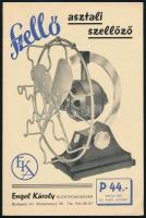 1936 Szellő Asztali ventilátor dekoratív, jó állapotú reklámkiadványa az Engel Károly Elektromos Gyártól, 4p