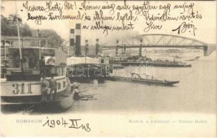 1904 Komárom, Komárno; Kishíd a kikötővel, gőzhajó. E.D.K. 116. / bridge, port, steamship (fl)