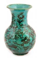 Mázas kerámia váza virágos díszítéssel Kis kopásokkal, jelzés nélkül 21 cm