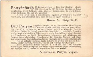 Pöstyén, Pistany, Piestany; Ferenc József fürdő, Tükör és iszapfürdő. A. Bernas kiadása. Hátoldalon ...