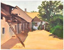 Jelzés nélkül: Napfényes udvar. Olaj, farost. 30x38 cm