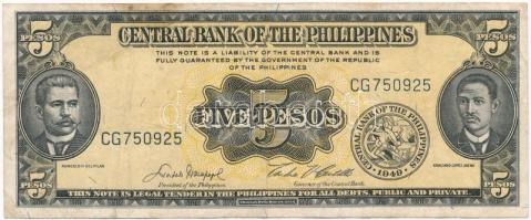 Fülöp-szigetek 1949-1969. 5P T:III fo.  Philippines 1949-1969. 5 Pesos C:F spotted Krause#135