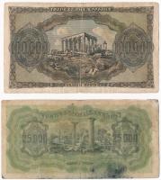 Görögország / Német megszállás 1943. 25.000D + 1944. 100.000D T:III,III- 
Greece / German Occupatio...