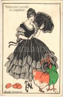 1919 Kellemes Húsvéti Ünnepeket! / Lady art postcard with Easter greeting. I-1004. s: Paula Strenitz (EK)