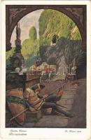 Dornröschen. Brüder Grimm / Sleeping Beauty. Brothers Grimm fairy tale art postcard. Fph. G. Nr. 3804. Serie 140. s: Otto Kubel (kopott sarkak / worn corners)
