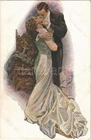 Romantic couple art postcard. M.J.S. 024. s: Harrison Fisher (fl)