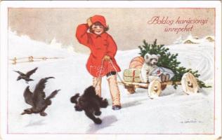 1935 Boldog Karácsonyi Ünnepeket! / Christmas greeting art postcard s: K. Sávely D. (EK)