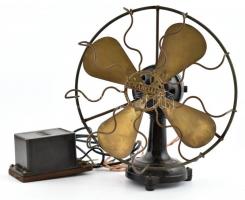 Marelli antik ventilátor, bakelit-réz, h: 32 cm + adapter / vintage Marelli fan, bakelite-copper, h: 32 cm + adapter
