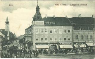 Kolozsvár, Cluj; Központi szálloda, S. Kupás, Columbia, Bernát és Eugen Layda üzlete. Boros Nr. 56. 1928. / hotel, shops