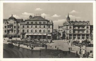 1941 Nagyvárad, Oradea; Horthy Miklós tér, Egyesült Bank, Schmoll pasta, Hotel Palace szálloda és étterem / square, bank, hotel and restaurant