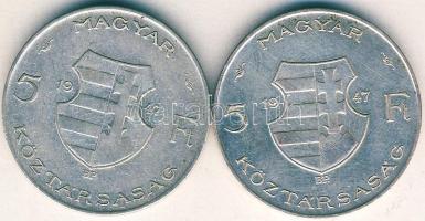 1947. 5Ft Ag "Kossuth" (2x) T:2/3,3