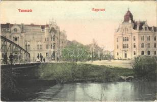 1909 Temesvár, Timisoara; Bega sor, vashíd / riverside, bridge