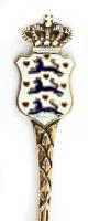 Ezüst(Ag) zománcos, koronás díszkanál, jelzett, h: 11 cm, bruttó: 11,4 g