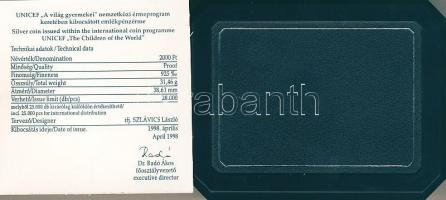 1998. 2000Ft Ag "UNICEF-A világ gyermekei" T:PP Díszdobozban, tanúsítvánnyal!