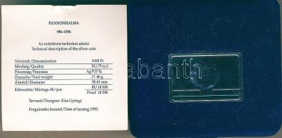 1996. 1000Ft Ag "Pannonhalma" T:PP Eredeti tokban, tanúsítvánnyal!