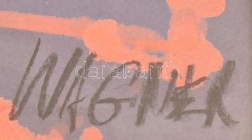 Wagner János (1936-): Korállsziget. Akril, papír, jelzett. Hátoldalán autográf felirattal: Wagner Já...