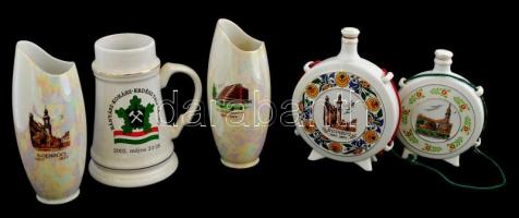 Soproni feliratos alkalmi porcelán korsók és kulacsok gyűjteménye, főleg Hollóházi porcelánok össz 5 db