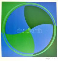 Fajó János (1937-2018): Kék és zöld. Szitanyomat reprodukció, papír, jelzett 26x26 cm